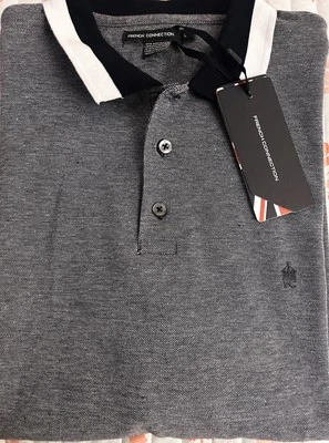 Camisa polo grande French Connection para hombre cuello en contraste alimentador gris algodón Foto 1 de 4