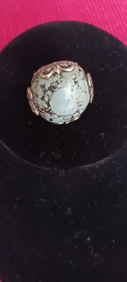 Anillo Turquesa Grande Cúpula Piedra Plata de Ley 925 Talla 6 7/5 Foto 1 de 4