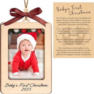 Baby's First Christmas Ornament 2025, Wooden Picture Frame Ornaments for Tree,  - Picture 1 of 5