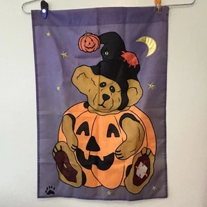 Vintage Halloween Garten Flagge Banner 28x40 Bär Kürbis lila orange schwarz - Bild 1 von 4