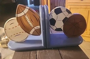 Sports Theme Book Ends Kids Room Soccer-Basketball-Baseball-Football 7.5" 8" 5" - Picture 1 of 9