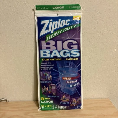 Ziploc Heavy Duty 8 unidades Big Bags almacenamiento 13 x 14 1/8 2 1/4 galones 2001 EE. UU. Foto 1 de 4
