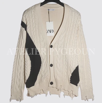 NWT ZARA Men's 100% Cotton Textured Contrast Cardigan 4938/312 Size S-M - Image 1 of 3