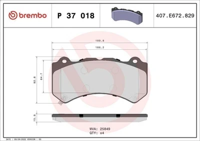 Bremsbelagsatz, Scheibenbremse BREMBO P 37 018 für CAMARO 6.2 2012-2015 - Imagem 1 de 4