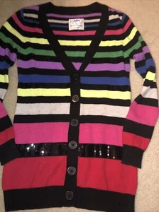 Justice Striped Multicolor Cardigan Sweater SIZE 12 EUC MULTI COLOR WITH SEQUIN - Picture 1 of 3