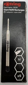 rOtring S0195390 Ball Pen Refills - Black (Pack of 5) Giant Ballpoint M Rotring - Picture 1 of 2