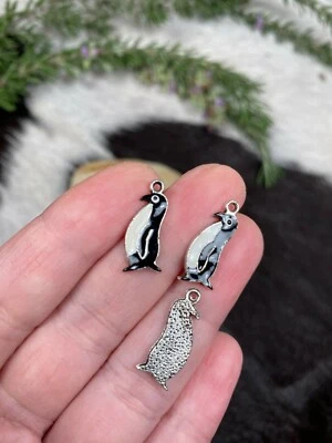 Berloques para pinguins faça você mesmo artesanato em joias 10 peças esmalte preto e branco 15 mm  - Imagem 1 de 4