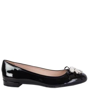 62913 auth MIU MIU black patent leather CRYSTAL Ballet Flats Shoes 37 - Picture 1 of 6