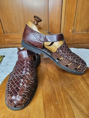 SunSteps Hand Woven Huarache Sandals Mens 9 Brown Leather Shoes Slip On - Image 1 of 4
