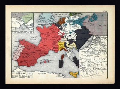 1873 Labberton Map Western Europe 1713 Peace of Utrecht Netherlands Battlefields - Image 1 of 2