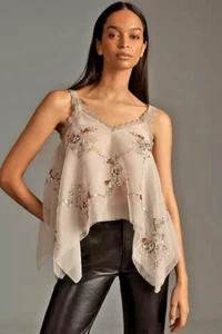 ANTHROPOLOGIE "Let Me Be Embellished Hanky Hem Top" Size S NWT Retail $138 - Picture 1 of 5
