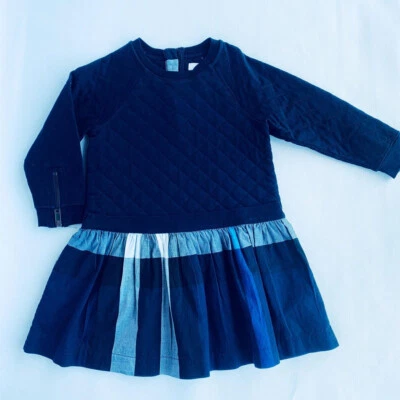 G-Burberry, 5Y, l/s Vestido Acolchado Algodón (A Cuadros Azul) Foto 1 de 2