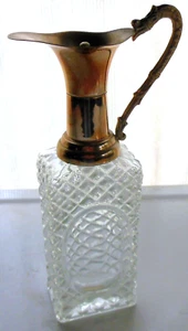 Norleans Glass Made In Italy Clear Waffle Pattern Cruet Metal Spout & Handle - Picture 1 of 12