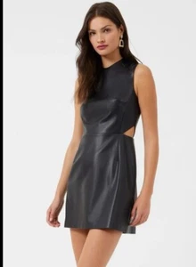 French Connection Black Faux Leather Sleeveless Dress Side Cut Outs Size 10 NWT - Picture 1 of 6