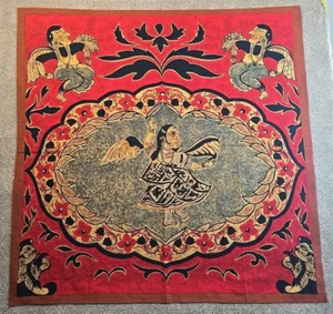 India Kalamkari Art Print Cotton Cloth Wall Hanging Tablecloth 42.5" x 42.5" - Picture 1 of 10