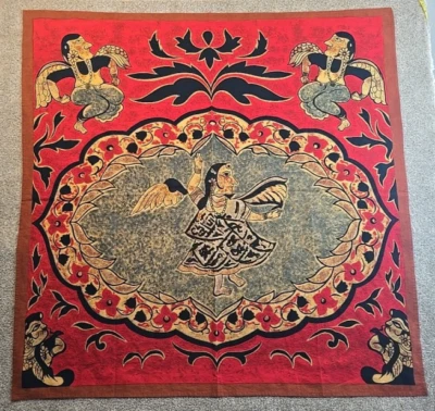 India Kalamkari Art Print Cotton Cloth Wall Hanging Tablecloth 42.5" x 42.5" - Image 1 of 4