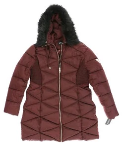 Guess 250861 Womens Faux-Fur-Trim Hooded Puffer Jacket Burgundy Size 2X-large - Picture 1 of 4