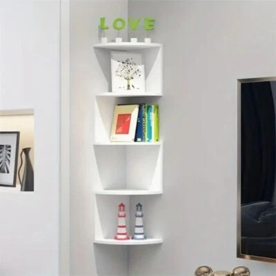 Libreria Scaffale Mensole Parete Angolare Moderna 5 Ripiani ad Angolo Bianco - Immagine 1 di 4