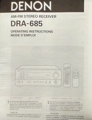  ORIGINAL DENON DRA-685 STEREO RECEIVER 55 PAGE OPERATING INSTRUCTIONS - Image 1 of 2