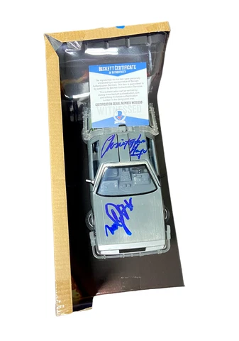 MICHAEL J FOX CHRISTOPHER LLOYD SIGNED AUTO BACK TO THE FUTURE 1:24 DELOREAN BAS Cover