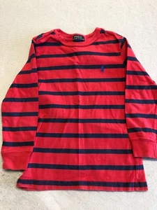 Polo Ralph Lauren T Shirt Kids Boys 5 Red Preppy Stripe Logo Long Sleeve Tee - Picture 1 of 5