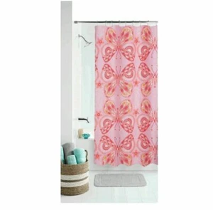 NEW Mainstays Girl Kids Coral Pink Boho Butterfly Fabric Shower Curtain 70"x72" - Picture 1 of 1