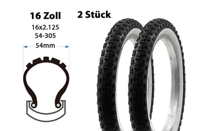 2 Stück 16 Zoll Fahrrad Reifen 16x2.125 MTB 54-305 Kinderrad Mantel Weißwand - Bild 1 von 4