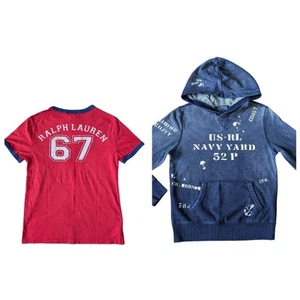 Lot of 2 Polo Ralph Lauren Shirt Heavyweight-Hoodie Boys M 10-12 Red Blue Cotton - Picture 1 of 10