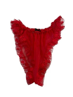 复古红色荷叶边法式切工内裤高腿透明 90 年代 — 第 1/4 张图片