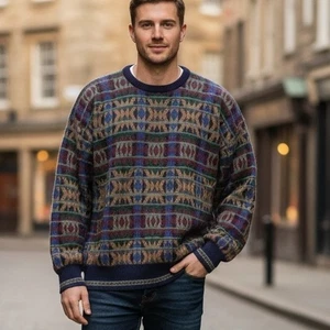 Suéter John Ashford Para Hombres Talla XL Mezcla de Lana Pullover Geométrico Boho Artístico Preppy - Imagen 1 de 10