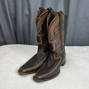 LOS ALTOS GENUINE PYTHON SQUARE TOE WESTERN BOOT MENS SIZE 8 EE Brown - Picture 1 of 16