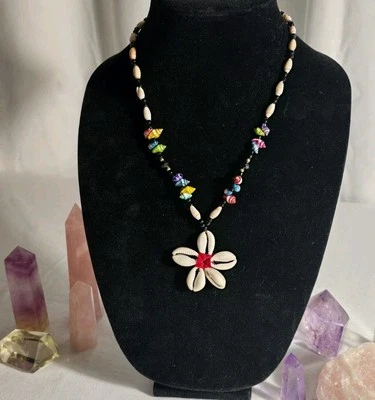 Authentic Mexican Made Handmade Necklace Shells Flower Statement Piece Artisan  - Image 1 of 4