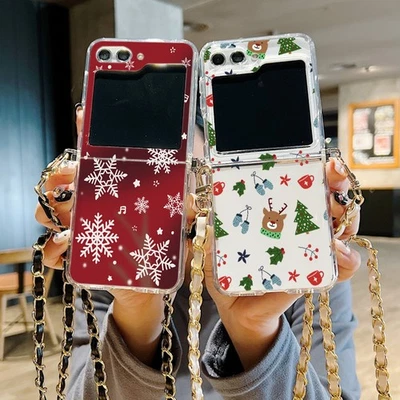 For Sasmung Z Flip7 FE 6 5 4 3 Crossbody Metal Lanyard Soft Christmas Case Cover - Image 1 of 4