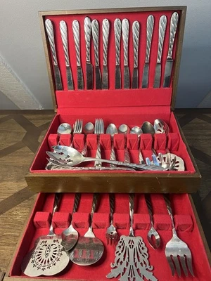 VTG 59 Piece Retroneu Concerto RARE Pattern Flatware & Serving 18-8 Stainless - Image 1 of 4