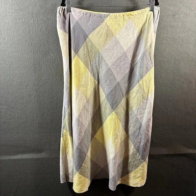 vtg women linen plaid skirt 10 yellow clueless academia coastal euro twee y2k - Image 1 of 4