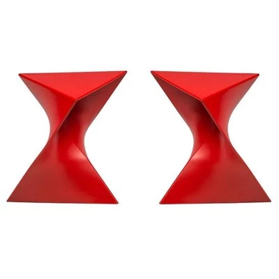 Home Square Modern Plastic Triangle End Table in Red - Set of 2 - Image 1 of 4