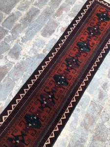 S2546 Tribal Baluchi Narrow Runner Hallway Handmade Afghan Vintage Rug 280×57 Cm - Imagen 1 de 9