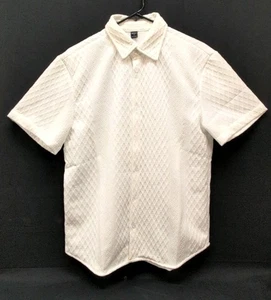 MANFINITY HOMME Knit Shirt Jacquard Textured Button Front Men's S White (61241) - Picture 1 of 8