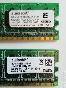 2 x Swissbit SEUO6464E2B21AE.37 512MB-PC2-4200U-444-11 DDR RAM2 Siemens - Bild 1 von 3