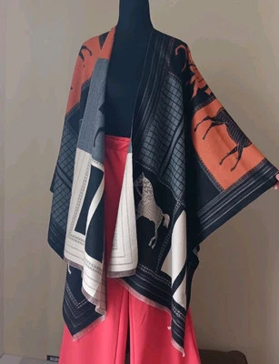 Cárdigan cálido hecho a mano Poncho Capa Kimono Jacquard Tejido Estampado de caballo Talla única Foto 1 de 4