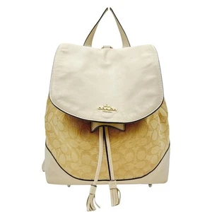 Coach Backpack F73313 Beige Leather Canvas Women's 10" x 10" x 5" - Picture 1 of 12