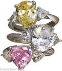 New Avon Yellow Pear Shaped CZ Silver Large Cocktail Ring Sz 5 6 7 8 9 10 11
