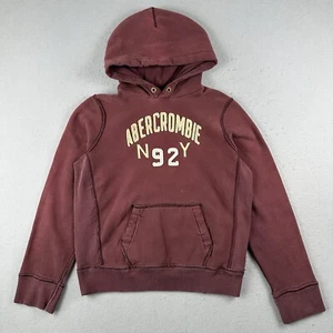 Vintage Abercrombie Fitch Hoodie Large Red Distressed NY Pullover Heavyweight - Picture 1 of 23