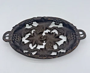 Antique Black Forest Wood Fruit Basket Hand Carved Leaf & Berries 11 x 6.5 READ! - Picture 1 of 11