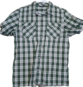 The North Face Western Shirt Mens Large Green Gray Plaid Short Sleeve Pearl Snap - Picture 1 of 6