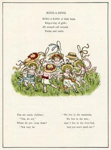 ANILLO A ANILLO Juegos infantiles Kate Greenaway 1885 Era victoriana Niños arte de pared - Imagen 1 de 6