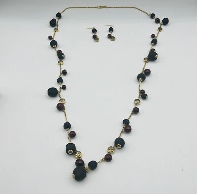 Juego de collar y pendientes Premier Designs negros, marrones y dorados  Foto 1 de 4