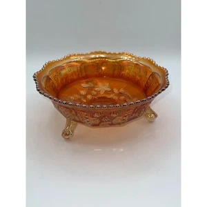 Vintage Fenton Marigold Carnival Butterfly & Berry Footed Serving Bowl 9.5 inch - Picture 1 of 8