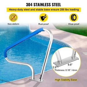 48x36" 121.9x91.5cm Pool Handrail Hand Rail 304 Stainless Steel Cover 113kg Load - Picture 1 of 19