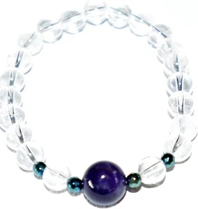 Clear Quartz Gemstone Bead Bracelet With Amethyst And Hematite Beads - Picture 1 of 8